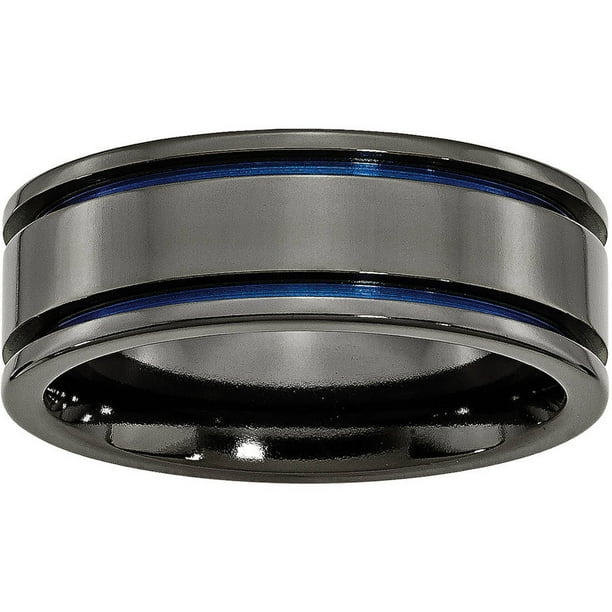 Titanium Black Ti with Sterling Silver Inlay 9mm Polished Flat Band Size 11.5 Length Width 9 Titanium Black Ti with Sterling Silver Inlay 9mm Polished Flat Band Size 11.5 Length Width 9